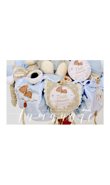 Lumanare de botez cu ursulet de plus,baloane de aer cald si norisori Air Blue Balloon Teddy Bear 9
